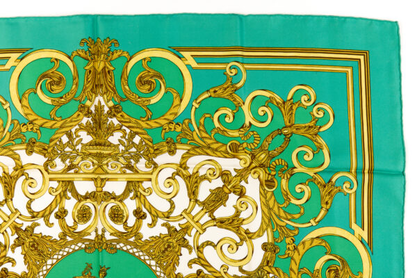 Hermes Silk Scarf Carre 90 "LES TUILERIES" Green Silk Scarf - Image 3