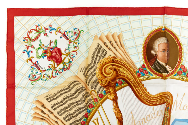 Hermes Silk Scarf Carre 90 "Wolfgang Amadeus Mozart" Red Silk Scarf - Image 2