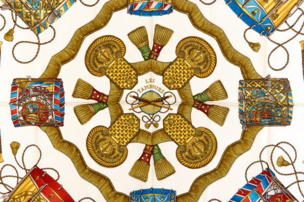 Hermes Silk Scarf Carre 90 "LES TAMBOURS" Red Silk Scarf - Image 4