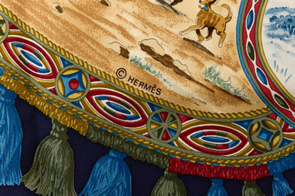 Hermes Silk Scarf Carre 90 "CAVALIERS PEULS" Blue Silk Scarf - Image 7