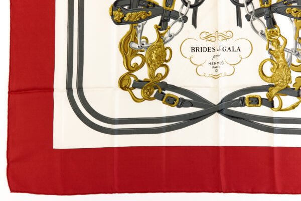 Hermes Silk Scarf Carre 90 "BRIDES de GALA" Red Silk Scarf - Image 5