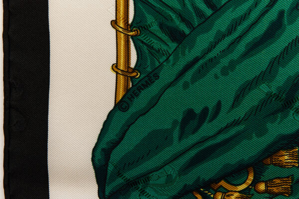Hermes Silk Scarf Carre 90 "LA COMEDIE ITALIENNE" Green Silk Scarf - Image 7