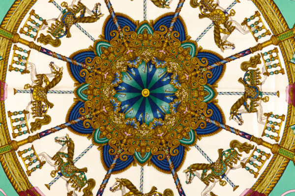 Hermes Silk Scarf Carre 90 "LUNA PARK" Green Silk Scarf - Image 4