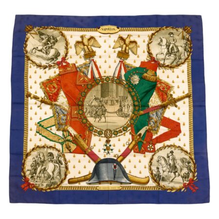Hermes Silk Scarf Carre 90 "NAPOLEON" Blue Silk Scarf (B-)
