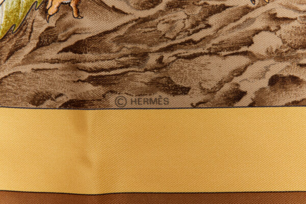 Hermes Silk Scarf Carre 90 "Casse Noisette Squirrel" Yellow Silk Scarf - Image 7