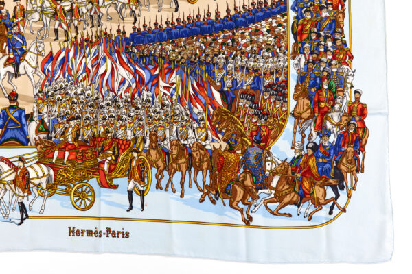 Hermes Silk Scarf Carre 90 "GRAND CORTEGE A MOSCOU" Blue Silk Scarf - Image 6