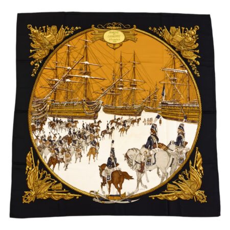 Hermes Silk Scarf Carre 90 "Marine et Cavalerie" Black Silk Scarf