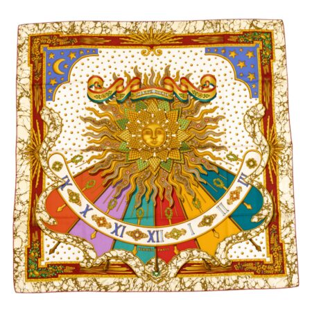 Hermes Silk Scarf Carre 90 "CARPE DIEM" White Silk Scarf