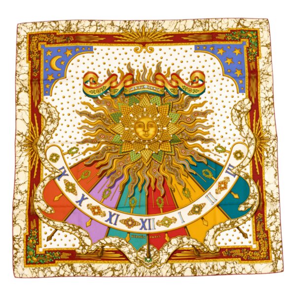 Hermes Silk Scarf Carre 90 "CARPE DIEM" White Silk Scarf