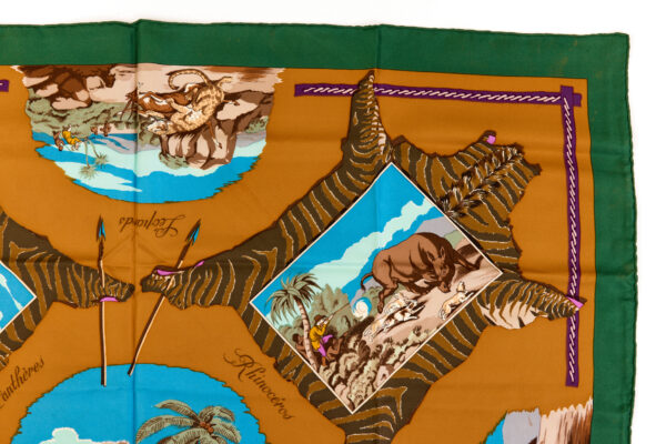 Hermes Silk Scarf Carre 90 "La Chasse en Afrique" Green Silk Scarf - Image 3
