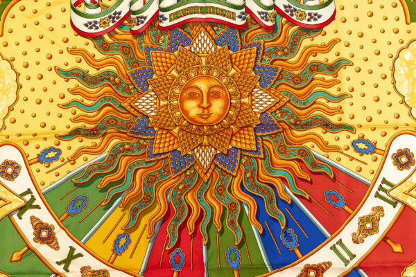 Hermes Silk Scarf Carre 90 "CARPE DIEM" Yellow Silk Scarf - Image 4