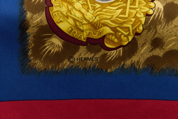Hermes Silk Scarf Carre 90 "CASQUES et PLUMETS" Red Silk Scarf - Image 7