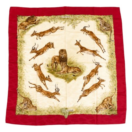 Hermes Silk Scarf Carre 90 "kenya" Red Silk Scarf