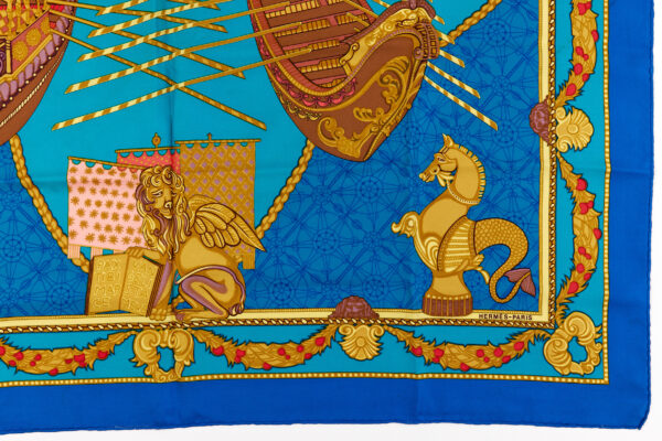 Hermes Silk Scarf Carre 90 "Les Bissone de Venise" Blue Silk Scarf - Image 6
