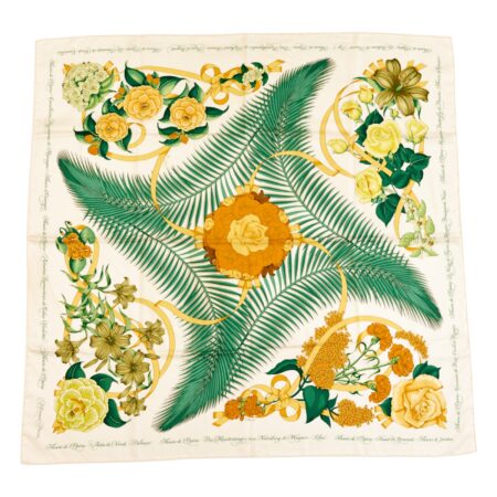 Hermes Silk Scarf Carre 90 "Fleurs de L'Opera" White Silk Scarf