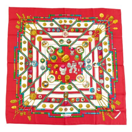 Hermes Silk Scarf Carre 90 "Petite Main" Red Silk Scarf