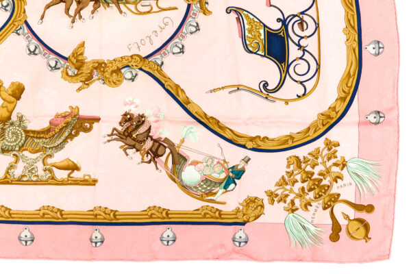Hermes Silk Scarf Carre 90 "PLUMES ET GRELOTS" Pink Silk Scarf - Image 6
