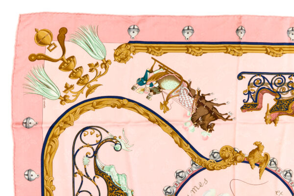 Hermes Silk Scarf Carre 90 "PLUMES ET GRELOTS" Pink Silk Scarf - Image 2