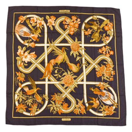 Hermes Silk Scarf Carre 90 "CARAIBES" Black Grey Silk Scarf