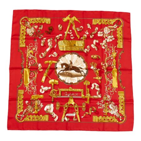 Hermes Silk Scarf Carre 90 "Copeaux" Red Silk Scarf