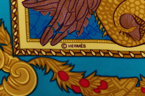 Hermes Silk Scarf Carre 90 "Les Bissone de Venise" Blue Silk Scarf - Image 7