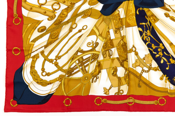 Hermes Silk Scarf Carre 90 "Soleil de Soie" Red Silk Scarf - Image 5