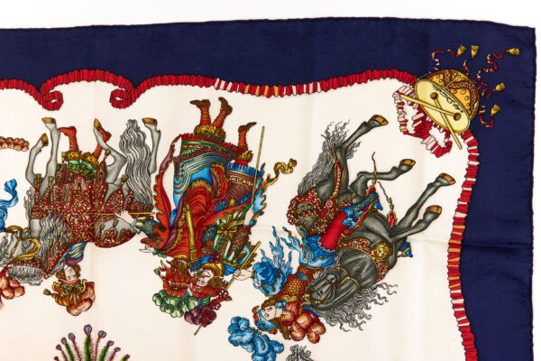 Hermes Silk Scarf Carre 90 "Les Fetes du Roi Soleil" Blue Silk Scarf - Image 3