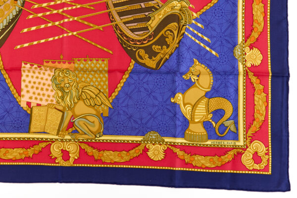 Hermes Silk Scarf Carre 90 "Les Bissone de Venise" Blue Silk Scarf - Image 6