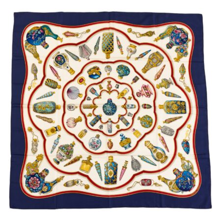 Hermes Silk Scarf Carre 90 "Qu'Importe Le Flacon" Blue Silk Scarf