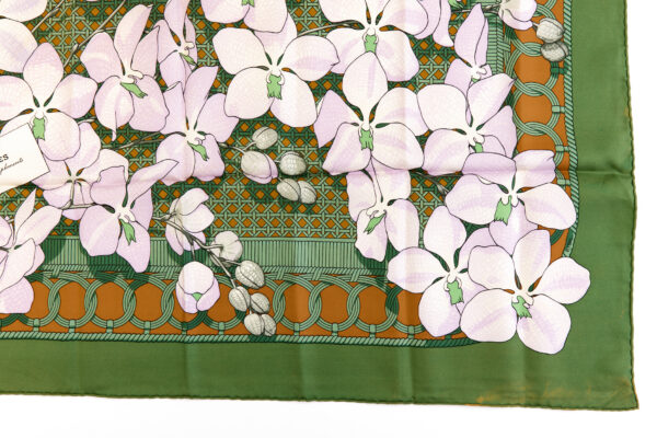 Bad! Hermes Silk Scarf Carre 90 "Souvenirs d'Asie" Green Silk Scarf (B-C) - Image 6