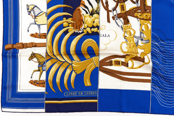 Rare! Hermes Silk Scarf Carre 90 "CARRE EN CARRES" Blue Silk Scarf - Image 5