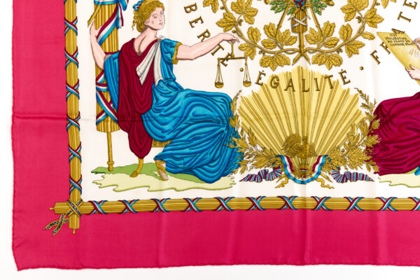 Hermes Silk Scarf Carre 90 "LIBERTE EGALITE FRATERNITE REPUBLIQUE FRANCAISE" Pink Silk Scarf - Image 5