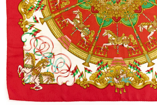 Hermes Silk Scarf Carre 90 "LUNA PARK" Red Silk Scarf - Image 5