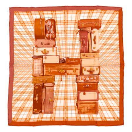Hermes Silk Scarf Carre 45 "H EN VOYAGE" Orange Silk Scarf