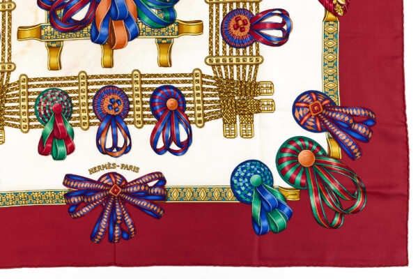 Hermes Silk Scarf Carre 90 "Les Rubans du Cheval" Red Silk Scarf - Image 6