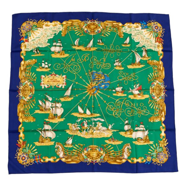 Hermes Silk Scarf Carre 90 "VOILES DE LUMIERE" Blue Silk Scarf