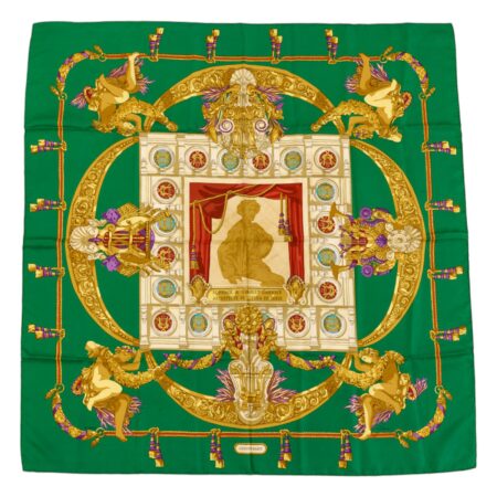 Hermes Silk Scarf Carre 90 "HOMMAGE A CHARLES GARNIER" Green Silk Scarf