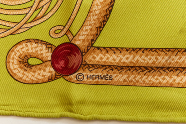 Hermes Silk Scarf Carre 70 "Brandebourgs" Green Silk Scarf - Image 7