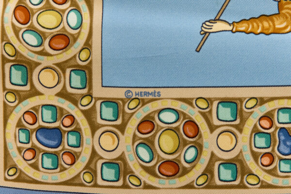 Hermes Silk Scarf Carre 90 "LE TRIOMPHE DU PALADIN" Blue Silk Scarf - Image 7