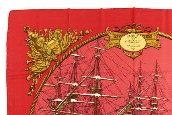 Hermes Silk Scarf Carre 90 "Marine et Cavalerie" Red Silk Scarf - Image 2