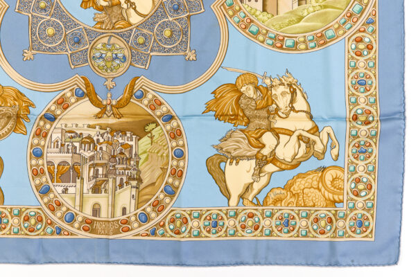 Hermes Silk Scarf Carre 90 "LE TRIOMPHE DU PALADIN" Blue Silk Scarf - Image 6