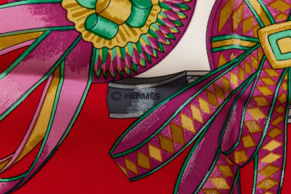 Hermes Silk Scarf Carre 90 "Les Rubans du Cheval" Red Silk Scarf - Image 7