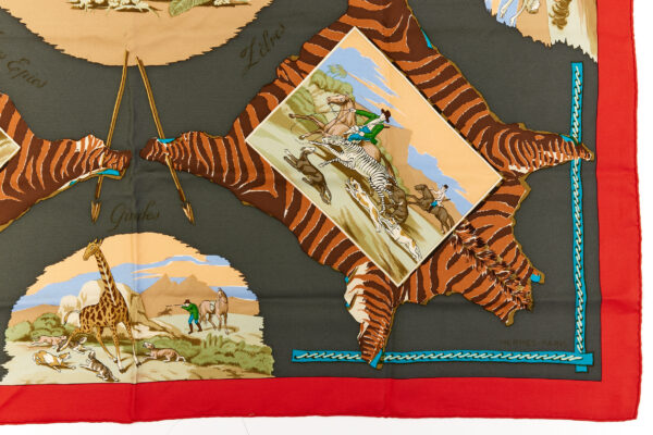 Hermes Silk Scarf Carre 90 "La Chasse en Afrique" Red Silk Scarf - Image 6