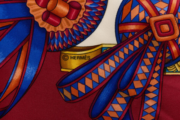 Hermes Silk Scarf Carre 90 "Les Rubans du Cheval" Red Silk Scarf - Image 7