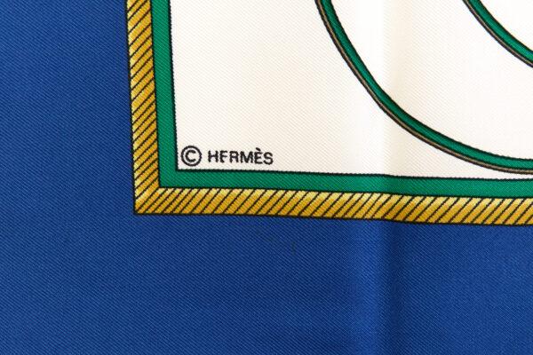 Hermes Silk Scarf Carre 90 "Les Voitures a Transformation" Blue Silk Scarf - Image 7