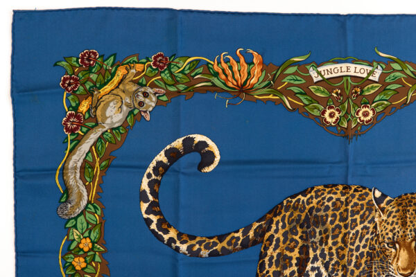 Hermes Silk Scarf Carre 90 "JUNGLE LOVE" Blue Silk Scarf - Image 2