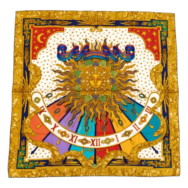 Hermes Silk Scarf Carre 90 "CARPE DIEM" Yellow Silk Scarf