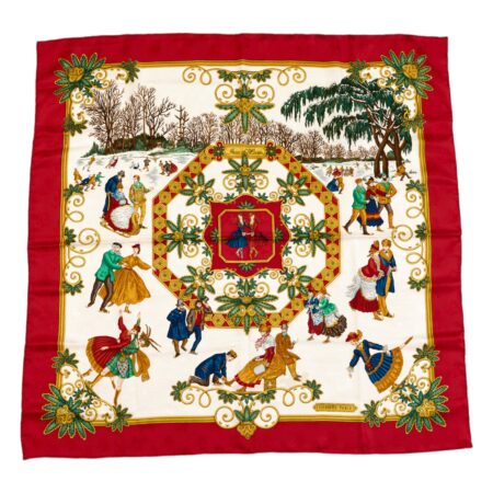 Hermes Silk Scarf Carre 90 "Joies d'hiver" Red Silk Scarf