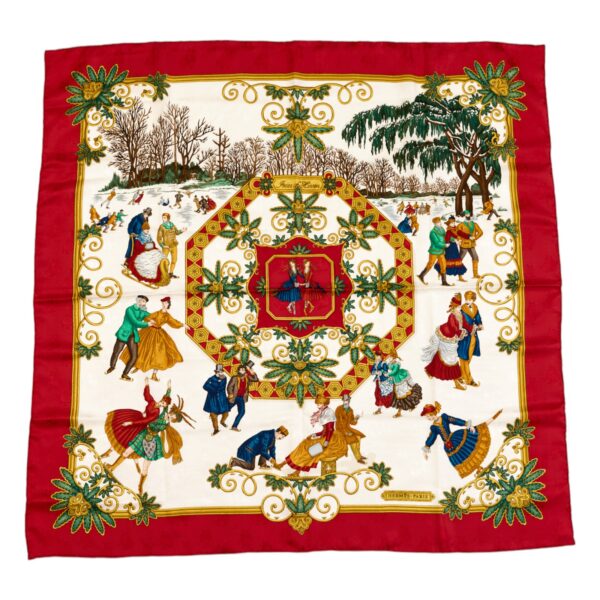 Hermes Silk Scarf Carre 90 "Joies d'hiver" Red Silk Scarf