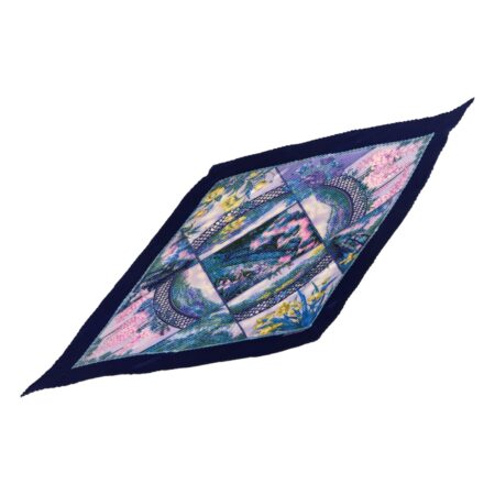 Hermes Silk Scarf Carre 90 "Giverny" Purple Silk Pleats Scarf